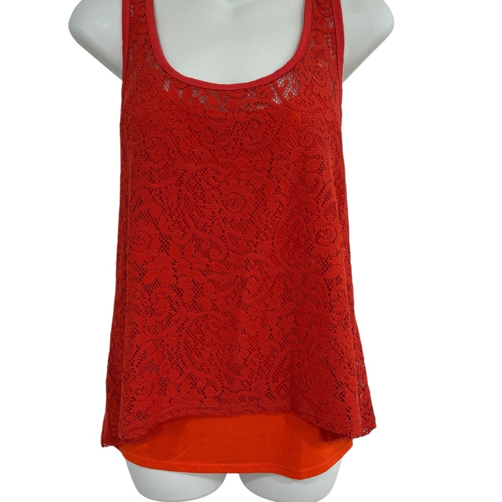 Eyeshadow Red Lace Tank Top with Orange Layer in Juniors size Large